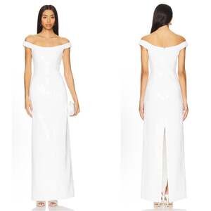 RETROFETE Jazmina Sequin Embellished Off the Shoulder White Maxi Dress Size L